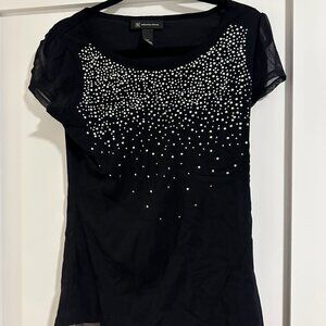 INC International Concepts Mesh Overlay Top with Sparkles, Size M
